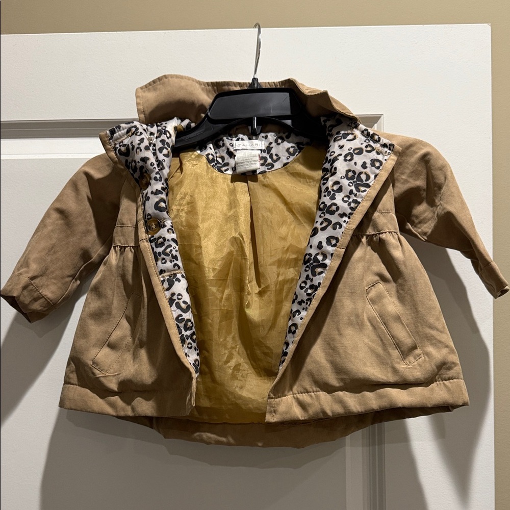 Tahari Tan Kids Raincoat with Leopard Print Lining